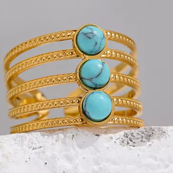 Black Friday Sale Turquoise  RING 18kgold plated Stainless ST. FIT 6 TO 8 . - Picture 1 of 4